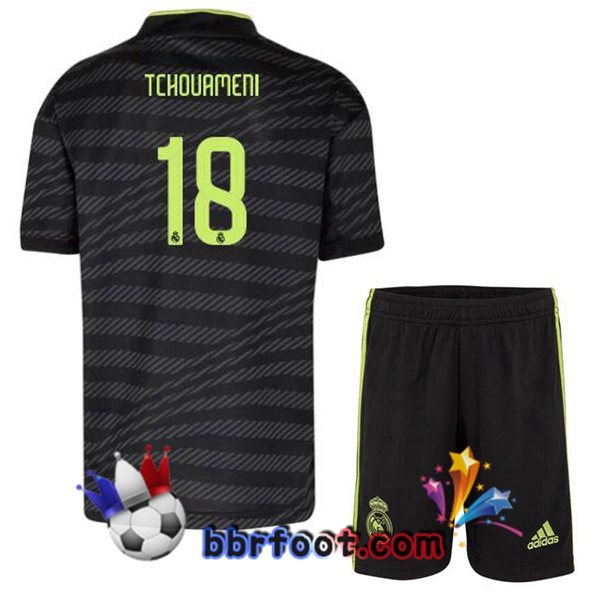Maillot Foot Real Madrid (Tchouameni 18) Enfant Third Noir 2022/2023