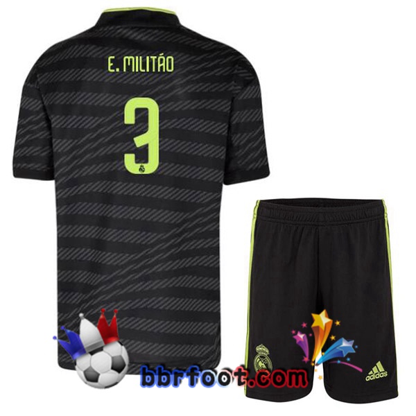 Maillot Foot Real Madrid (E. Militão 3) Enfant Third Noir 2022/2023