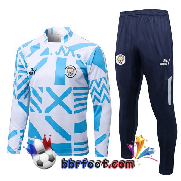 Survetement Foot Manchester City Blanc Bleu 2022/2023 Survetement Foot Manchester City Blanc Bleu 2022/2023