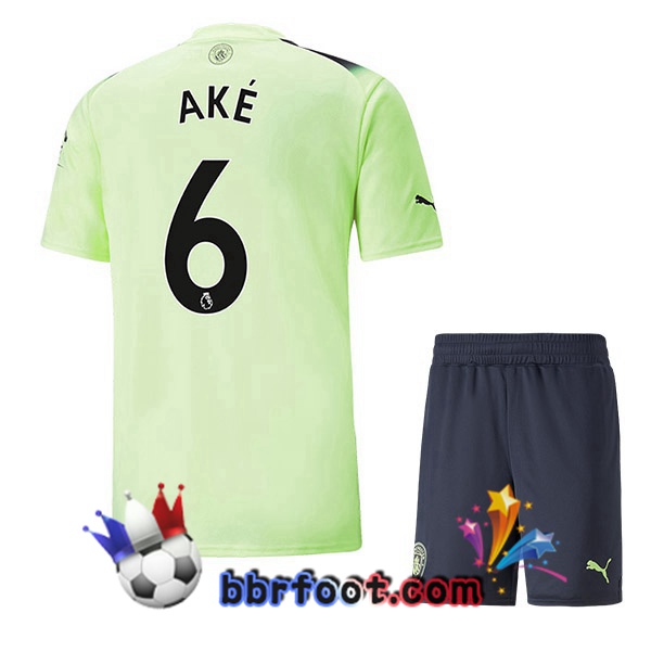 Maillot Foot Manchester City (Nathan Ake 6) Enfant Third Vert Noir 2022/2023