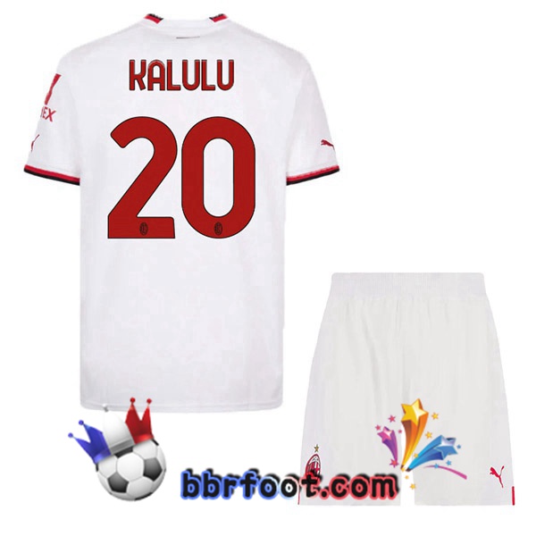 Maillot Foot AC Milan (KALULU 20) Enfant Exterieur Blanc 2022/2023