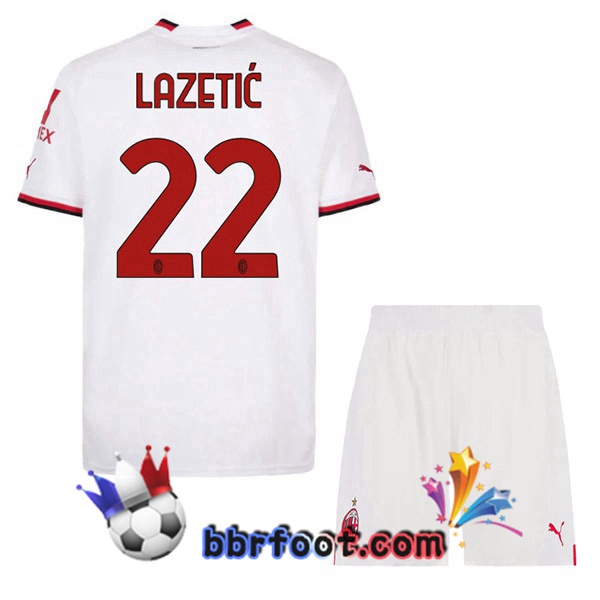 Maillot Foot AC Milan (LAZETIĆ 22) Enfant Exterieur Blanc 2022/2023