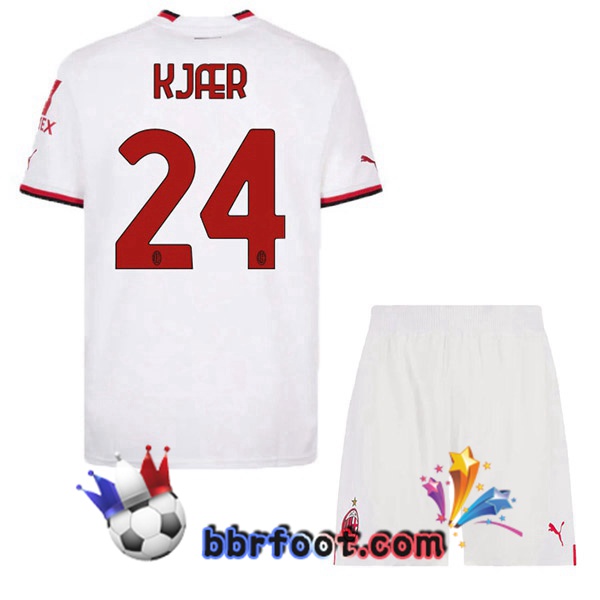 Maillot Foot AC Milan (KJÆR 24) Enfant Exterieur Blanc 2022/2023