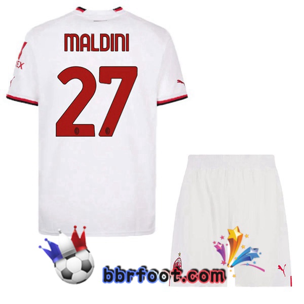 Maillot Foot AC Milan (MALDINI 27) Enfant Exterieur Blanc 2022/2023