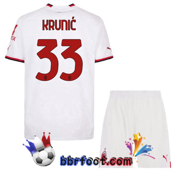 Maillot Foot AC Milan (KRUNIĆ 33) Enfant Exterieur Blanc 2022/2023