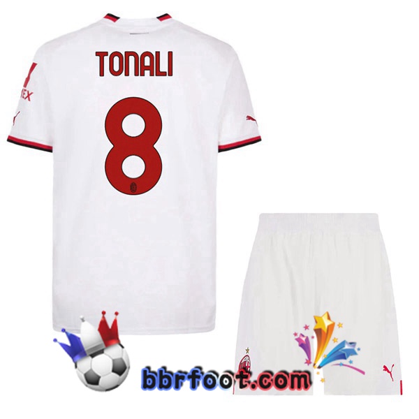 Maillot Foot AC Milan (TONALI 8) Enfant Exterieur Blanc 2022/2023