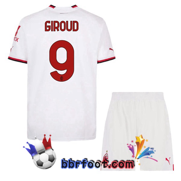 Maillot Foot AC Milan (GIROUD 9) Enfant Exterieur Blanc 2022/2023