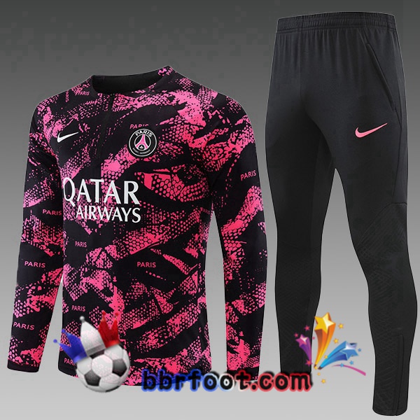 Survetement Foot Paris PSG Enfant Rose Noir 2022/2023
