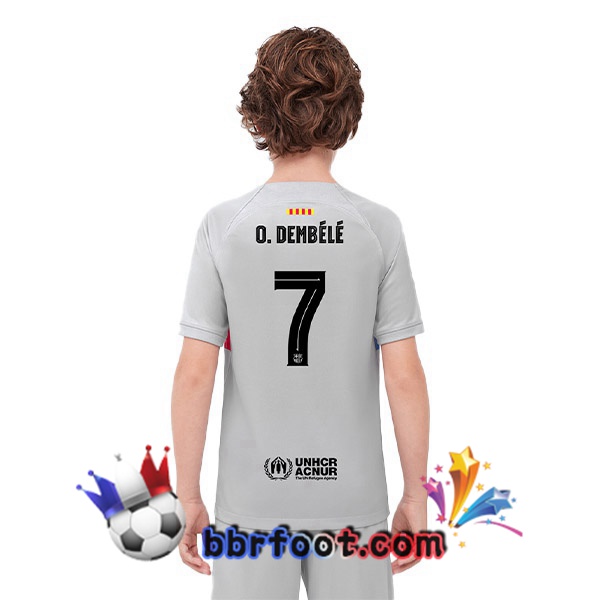 Maillot Foot FC Barcelone (O. DEMBÉLÉ 7) Enfant Third Gris 2022/2023