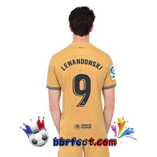 Maillot Foot FC Barcelone (Lewandowski 9) Exterieur Jaune 2022/2023