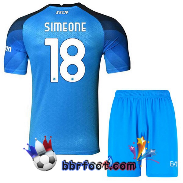 Maillot Foot SSC Naples (Simeone 18) Enfant Domicile Bleu 2022/2023