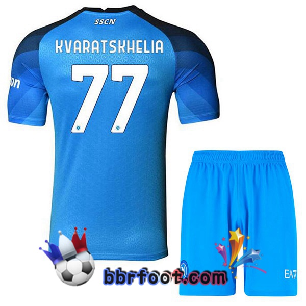 Maillot Foot SSC Naples (Kvaratskhelia 77) Enfant Domicile Bleu 2022/2023