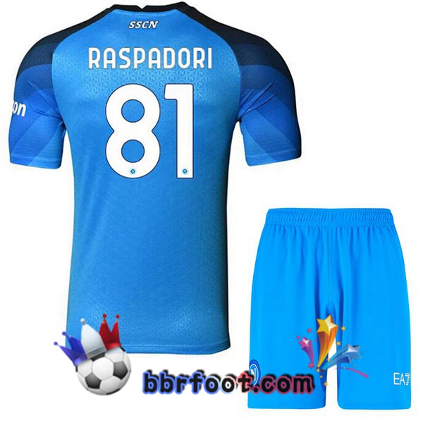 Maillot Foot SSC Naples (Raspadori 81) Enfant Domicile Bleu 2022/2023
