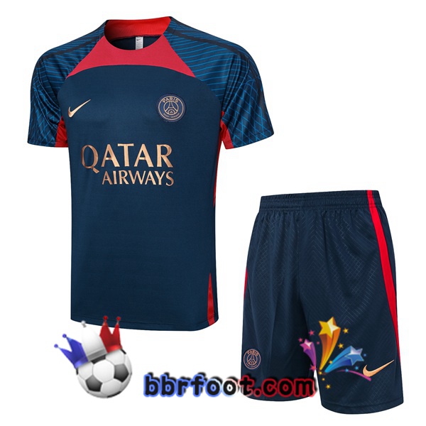 Ensemble Training T-Shirts Paris PSG + Shorts Bleu Royal 2023/2024