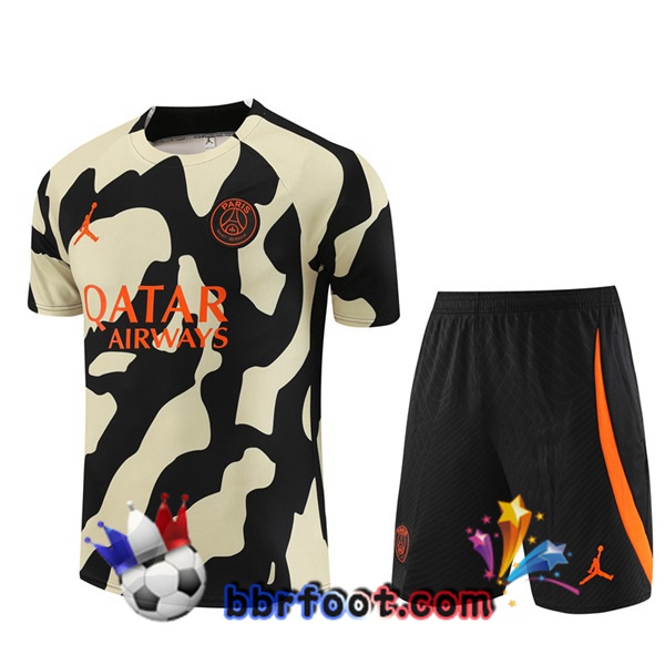 Ensemble Training T-Shirts Paris PSG + Shorts Noir Jaune 2023/2024
