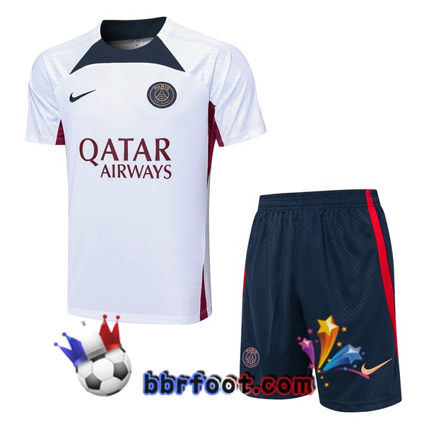 Ensemble Training T-Shirts Paris PSG + Shorts Blanc 2023/2024