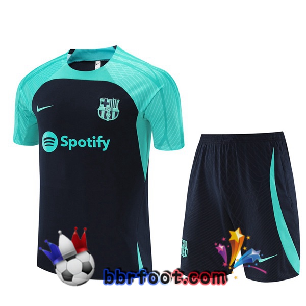 Ensemble Training T-Shirts FC Barcelone + Shorts Vert Bleu Royal 2023/2024