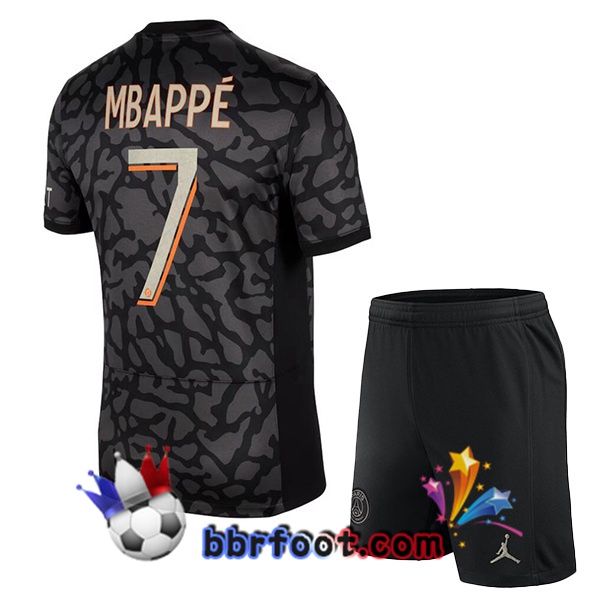 Maillot Foot Paris PSG (Mbappé 7) Enfant Third Noir 2023/2024