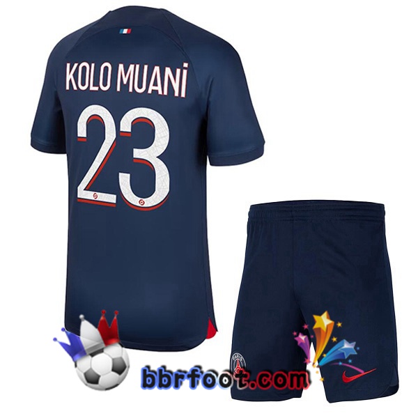 Maillot Foot Paris PSG (Kolo Muani 23) Enfant Domicile Bleu Royal 2023/2024