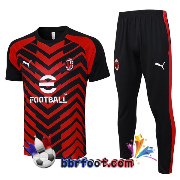 Ensemble Training T-Shirts AC Milan + Pantalon Noir Rouge 2023/2024