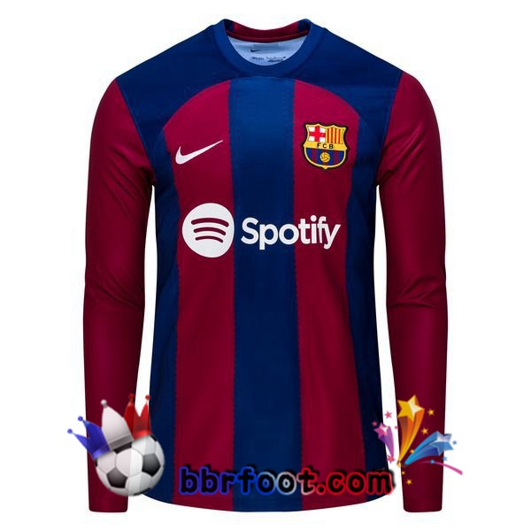 Maillot Foot FC Barcelone Domicile Manche Longue Bleu Rouge 2023/2024