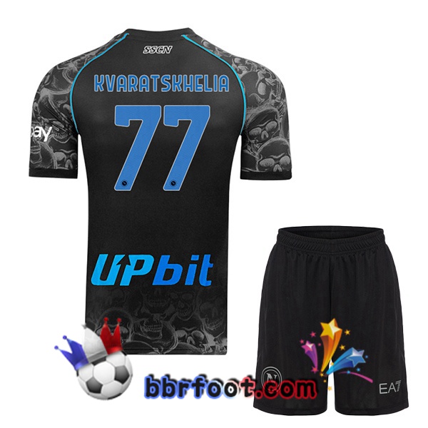 Maillot Foot SSC Naples (Khvicha Kvaratskhelia 77) Enfant Halloween Noir 2023/2024