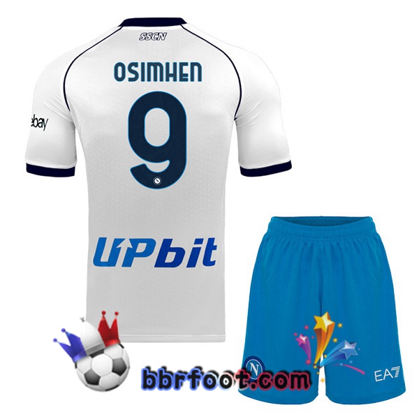 Maillot Foot SSC Naples (Victor Osimhen 9) Enfant Exterieur Blanc 2023/2024