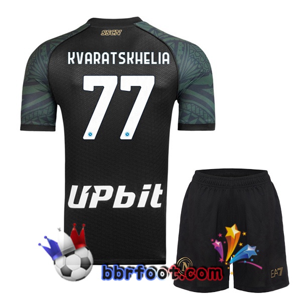 Maillot Foot SSC Naples (Khvicha Kvaratskhelia 77) Enfant Third Noir 2023/2024