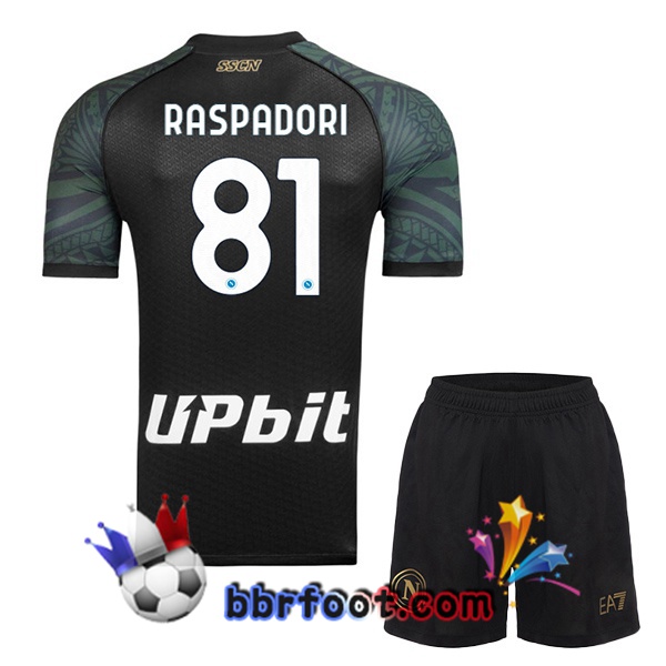 Maillot Foot SSC Naples (Giacomo Raspadori 81) Enfant Third Noir 2023/2024