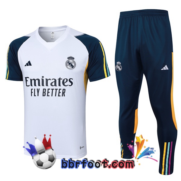 Ensemble Training T-Shirts Real Madrid + Pantalon Blanc 2023/2024
