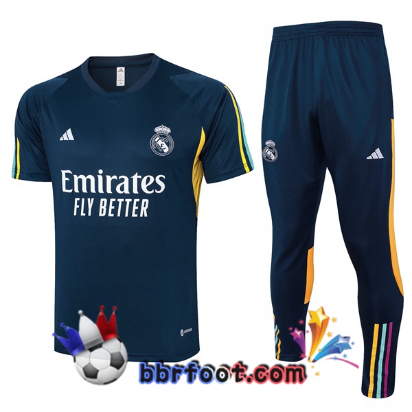 Ensemble Training T-Shirts Real Madrid + Pantalon Bleu Royal 2023/2024