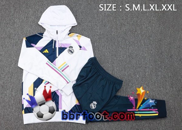 Survetement de Foot - Sweat A Capuche Real Madrid Blanc Bleu Royal 2023/2024