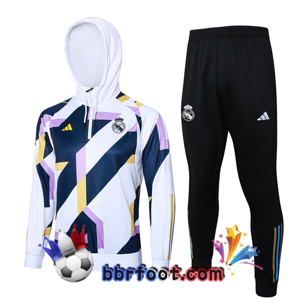 Survetement de Foot - Sweat A Capuche Real Madrid Blanc Bleu Royal 2023/2024