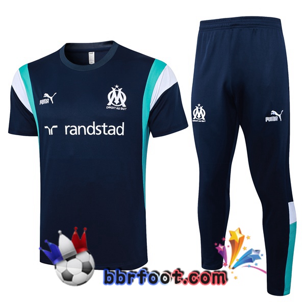 Ensemble Training T-Shirts Marseille OM + Pantalon Bleu Royal 2023/2024