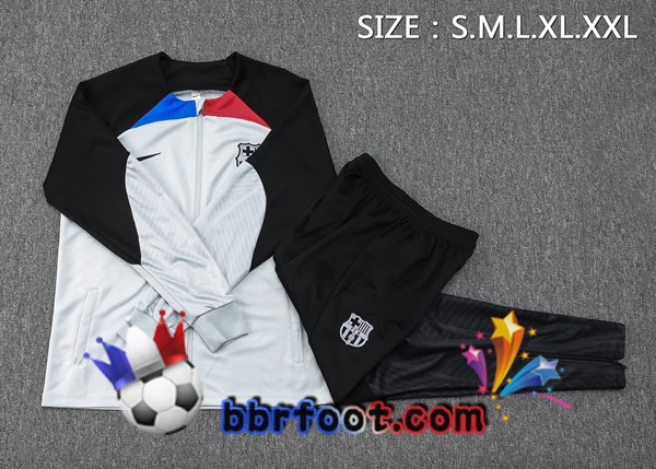 Survetement Foot - Veste FC Barcelone Blanc Noir 2023/2024