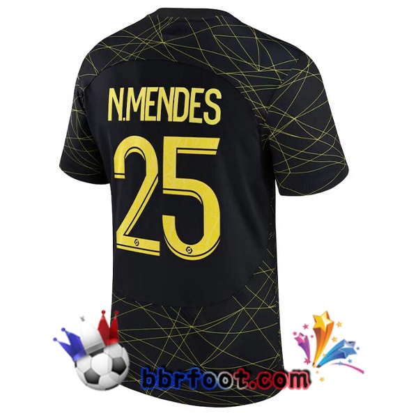 Maillot Foot Paris PSG (N.MENDES 25) Quatrieme Noir 2022/2023