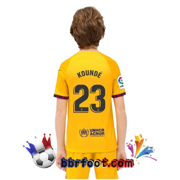 Maillot Foot FC Barcelone (KOUNDE 23) Enfant Quatrieme Jaune 2022/2023