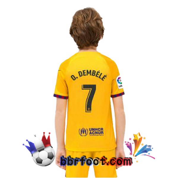 Maillot Foot FC Barcelone (O. DEMBÉLÉ 7) Enfant Quatrieme Jaune 2022/2023