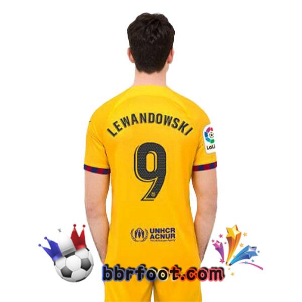 Maillot Foot FC Barcelone (LEWANDOWSKI 9) Quatrieme Jaune 2022/2023