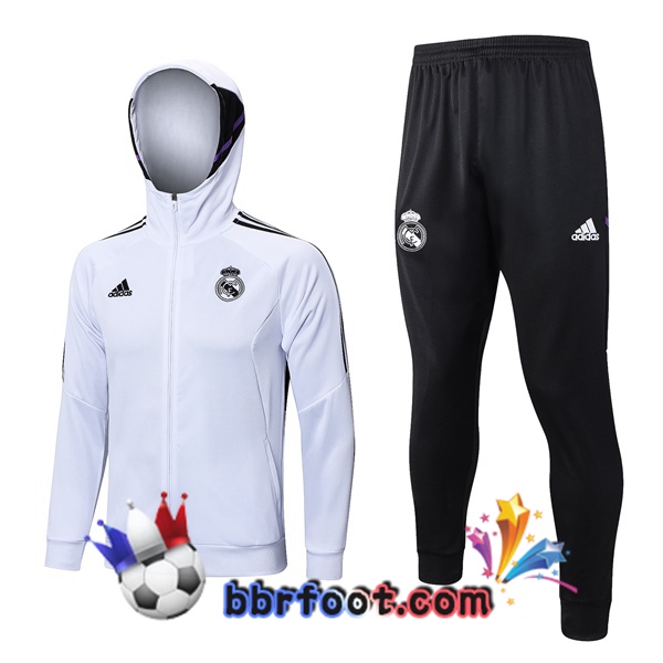 Veste A Capuche Survetement Foot Real Madrid Blanc 2023/2024 Veste A Capuche Survetement Foot Real Madrid Blanc 2023/2024