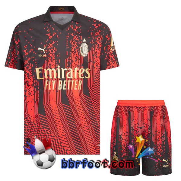 Maillot Foot AC Milan Enfant Quatrieme Rouge Noir 2022/2023