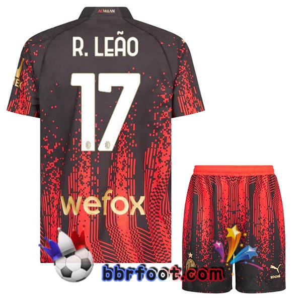 Maillot Foot AC Milan (R. LEÃO 17) Enfant Quatrieme Rouge Noir 2022/2023