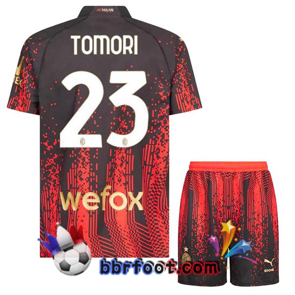 Maillot Foot AC Milan (TOMORI 23) Enfant Quatrieme Rouge Noir 2022/2023