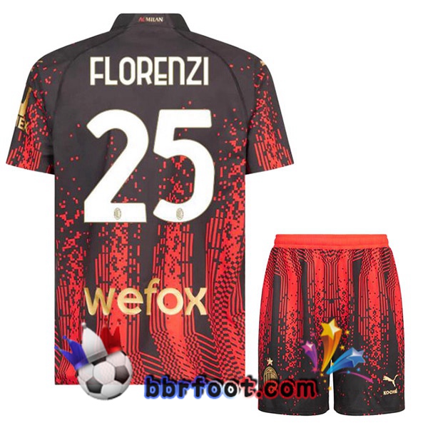Maillot Foot AC Milan (FLORENZI 25) Enfant Quatrieme Rouge Noir 2022/2023