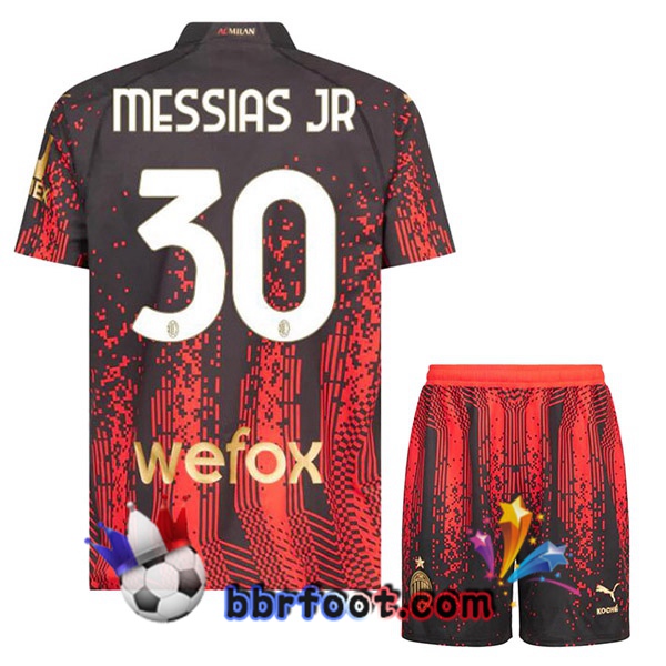 Maillot Foot AC Milan (MESSIAS JR 30) Enfant Quatrieme Rouge Noir 2022/2023