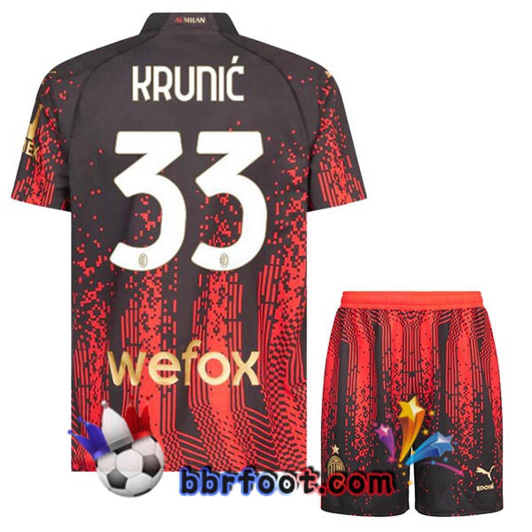 Maillot Foot AC Milan (KRUNIĆ 33) Enfant Quatrieme Rouge Noir 2022/2023