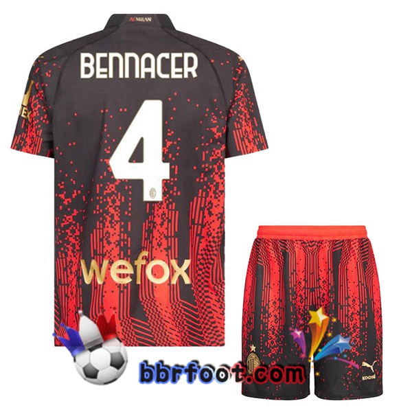 Maillot Foot AC Milan (BENNACER 4) Enfant Quatrieme Rouge Noir 2022/2023