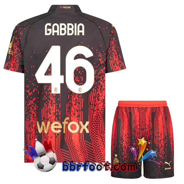 Maillot Foot AC Milan (GABBIA 46) Enfant Quatrieme Rouge Noir 2022/2023