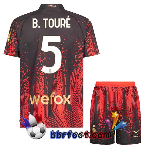 Maillot Foot AC Milan (B. TOURÉ 5) Enfant Quatrieme Rouge Noir 2022/2023