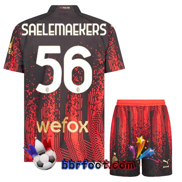 Maillot Foot AC Milan (SAELEMAEKERS 56) Enfant Quatrieme Rouge Noir 2022/2023